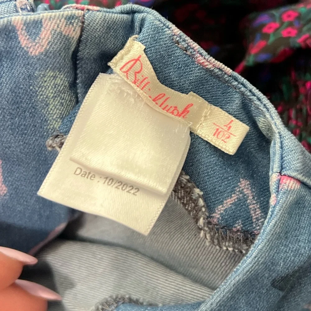 Billieblush Heart Print Dress Size 4 Blue Pink Denim - Picture 5 of 6